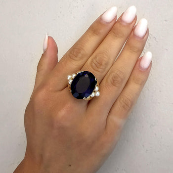 15 Carat Oval Amethyst and Pearl 18K Gold Retro Statement Ring – Assay Jewelers