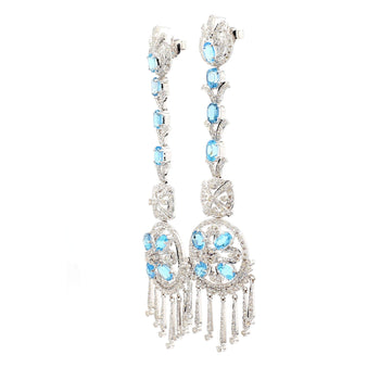 15 Carat Oval Aquamarine & Diamond 18K White Gold Retro Dangle Earrings – Assay Jewelers