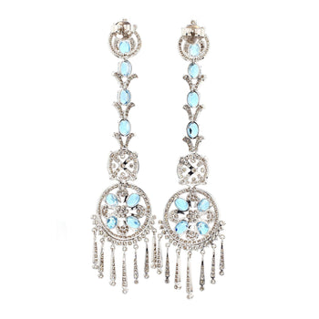 15 Carat Oval Aquamarine & Diamond 18K White Gold Retro Dangle Earrings – Assay Jewelers