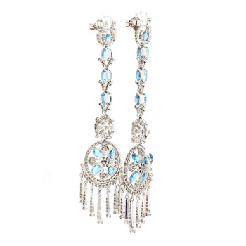 15 Carat Oval Aquamarine & Diamond 18K White Gold Retro Dangle Earrings – Assay Jewelers