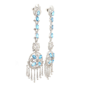 15 Carat Oval Aquamarine & Diamond 18K White Gold Retro Dangle Earrings – Assay Jewelers