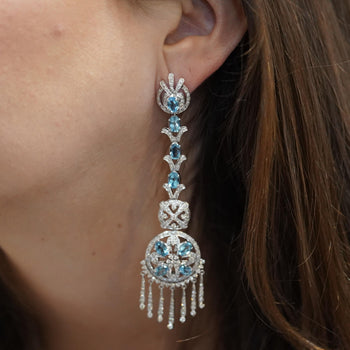 15 Carat Oval Aquamarine & Diamond 18K White Gold Retro Dangle Earrings – Assay Jewelers