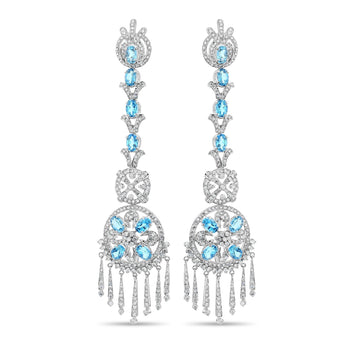 15 Carat Oval Aquamarine & Diamond 18K White Gold Retro Dangle Earrings – Assay Jewelers
