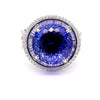 15.50 Carat Round Tanzanite & 1.50 Carat Diamond Double Halo 14K White Gold Ring
