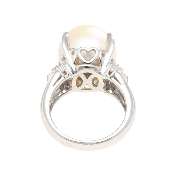 15mm South Sea Pearl and Diamond Platinum Cocktail Ring with Heart Shape Design