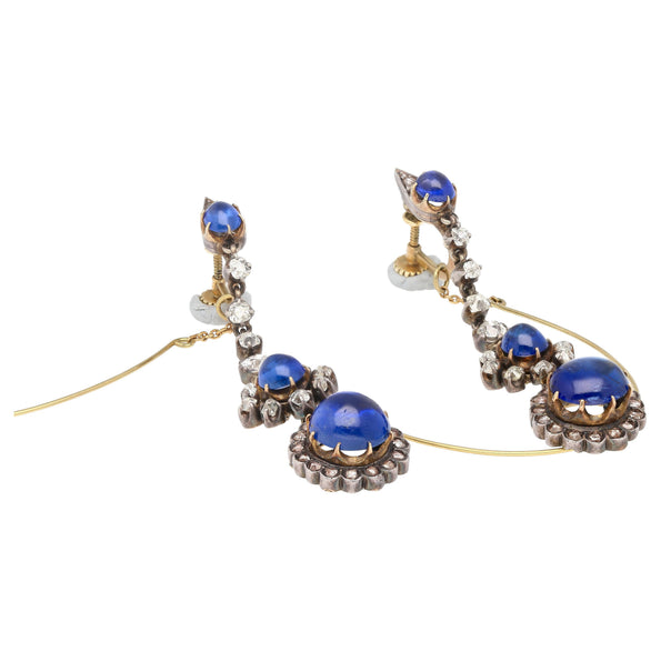 ~16 carats, saphir de Birmanie taille cabochon certifié AGL et boucles d’oreilles en diamant 14K