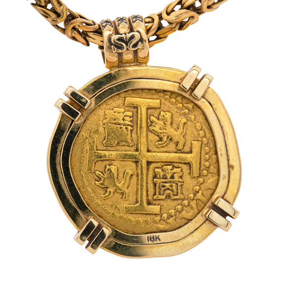 1712 Spanish 8 Escudo Cob Coin 1715 Fleet Wreck 22K & 18K Gold Pendant Necklace