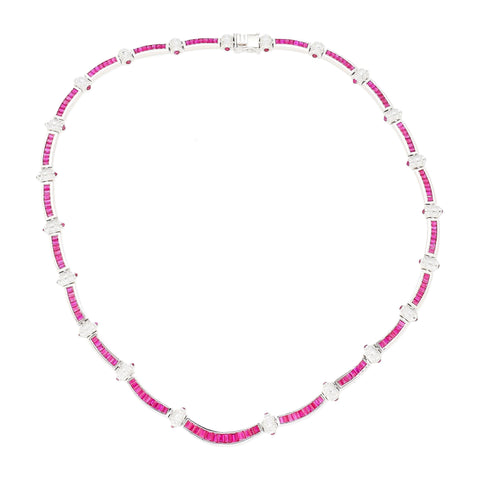 17.3ct Ruby and Diamond 18K White Gold Retro Choker Necklace