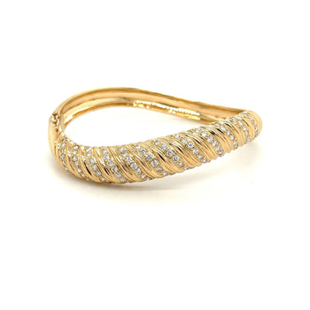 18K Gold Curved Bangle Bracelet With Round Cut Diamonds – Assay Jewelers