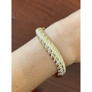 18K Gold Curved Bangle Bracelet With Round Cut Diamonds – Assay Jewelers