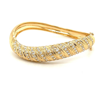 18K Gold Curved Bangle Bracelet With Round Cut Diamonds – Assay Jewelers