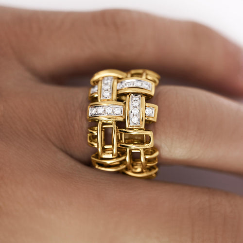 18K Gold Garavelli Signed Men's Italian Diamond Cage Link Ring