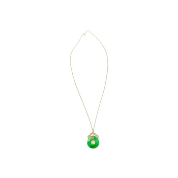 Collier Pendentif disque en jade jadéite en or 18K avec jade circulaire, baguettes et diamants taille ronde – Assay Jewelers