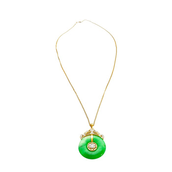 Collier en or 18K avec Pendentif disque en jadeite, jade circulaire et baguettes, avec diamants taille ronde – Assay Jewelers