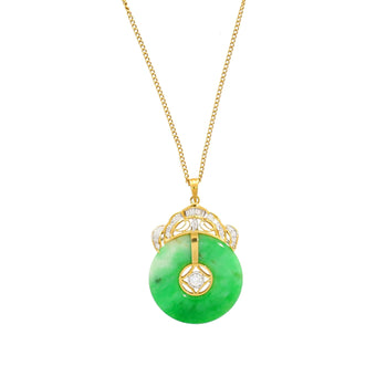 Collier Pendentif en or 18K avec disque en jade jadéite, jade circulaire, baguettes et diamants taille ronde – Assay Jewelers