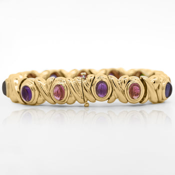 18K Gold Multi Color Gemstone Vintage Estate X Bezel Bracelet – Assay Jewelers