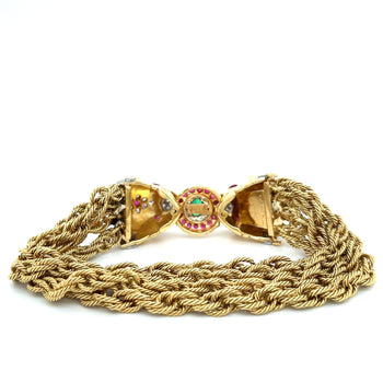 18K Bracelet chaîne multi-cordons à double tête de lion mordante en or et platine avec émeraudes, diamants et rubis – Assay Jewelers