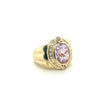 18K Gold Vintage Retro Regal Ring With Pink Kunzite and Diamond Halo