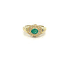 18K Solid Gold Oval Cut Natural Emerald Ring in Textured Ribbed Gold & Diamond Halo