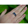 18K Solid White Gold Channel Set Baguette Cut Blue Sapphire Band Ring