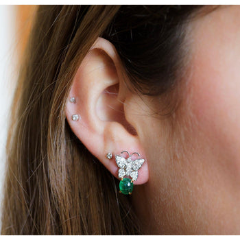 18K White Gold 2 Carat Cabochon Emerald and Diamond Butterfly Drops Earrings – Assay Jewelers