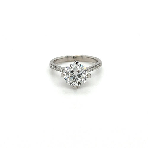 18K White Gold 2.60 Carat Lab Diamond Ring with Heart Shaped Prong Setting