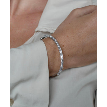 18K White Gold 3.7 Carat Round Cut Micro Pave Natural Diamond Bangle Bracelet – Assay Jewelers