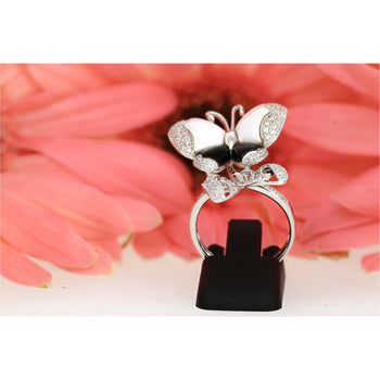 18K White Gold Butterfly Ring with Black Onyx, White Agate, and Round Cut Diamonds – Assay Jewelers