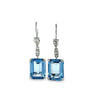 18K White Gold Emerald Cut Spinel & Diamond Drop Earrings