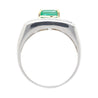 18K White Gold Emerald & Princess Cut Diamond Men's Ring