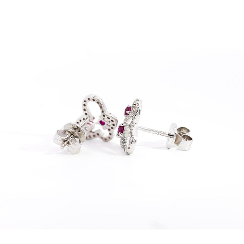 18K White Gold Ruby and Diamond Butterfly Outline Stud Earrings