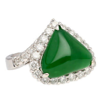 Bague halo de diamants en jadeite jade type A, cabochon taille triangle, en or blanc 18K – Assay Jewelers