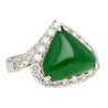 18K White Gold Type A Jadeite Jade Cabochon Cut Triangle Shape and Diamond Halo Ring