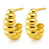 18MM J-Hoop Ribbed and Grooved 14K Gold Earrings