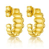 18MM J-Hoop Ribbed and Grooved 14K Gold Earrings