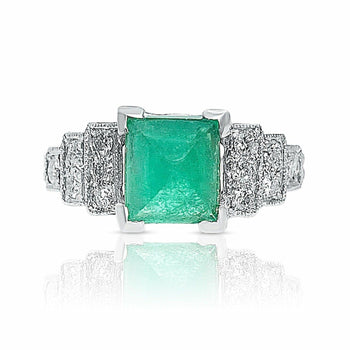 1935 Art Deco Triangle Cut Emerald in Vintage Platinum Ring – Assay Jewelers