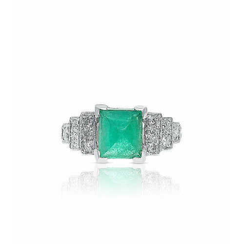 1935 Art Deco Triangle Cut Emerald in Vintage Platinum Ring