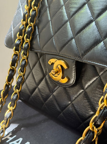 1990s Chanel Vintage Jumbo Single Flap Quilted Lambskin 24k Plated CC Logo – Assay Jewelers