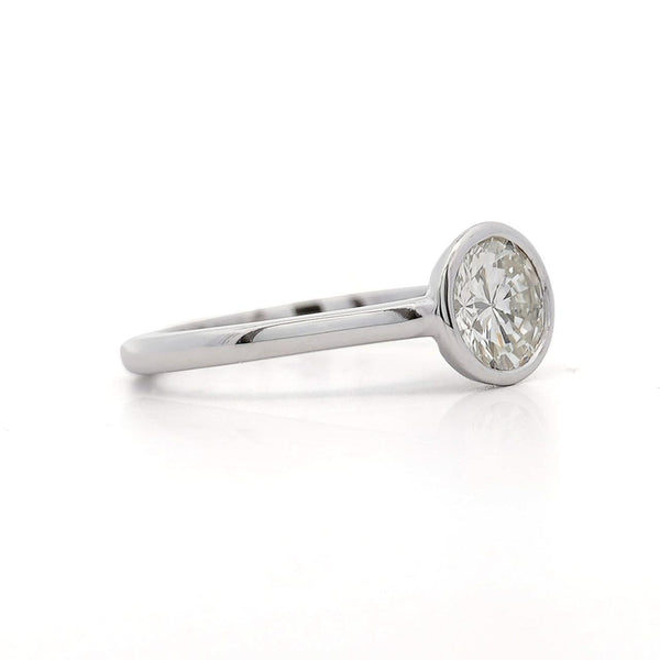 1.01 Carat Round Diamond Vintage Bezel 14K White Gold Solitaire Ring