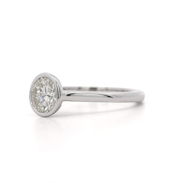 1.01 Carat Round Diamond Vintage Bezel 14K White Gold Solitaire Ring