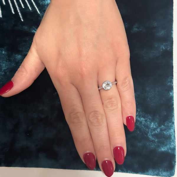 1.01 Carat Round Diamond Vintage Bezel 14K White Gold Solitaire Ring