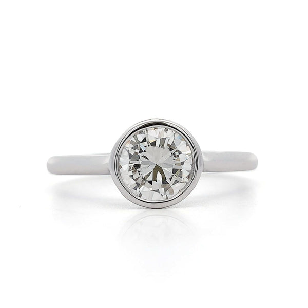 1.01 Carat Round Diamond Vintage Bezel 14K White Gold Solitaire Ring