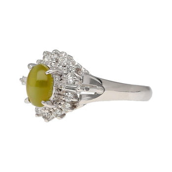 Bague style Art déco en platine avec chrysobéryl vert œil-de-chat de 1,04 carat et diamant – Assay Jewelers