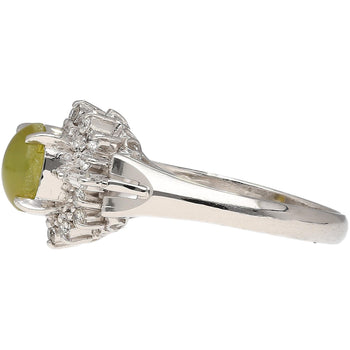 Bague de style Art déco en platine avec chrysobéryl œil-de-chat vert de 1,04 carat et diamant – Assay Jewelers