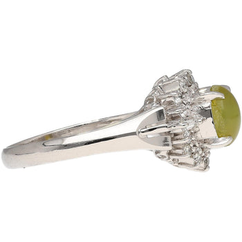 Bague art déco en platine avec œil-de-chat de chrysobéryl vert 1,04 carat et diamant – Assay Jewelers