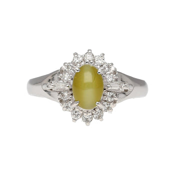 Bague style Art déco en platine avec chrysobéryl vert œil-de-chat et diamants, 1.04 carat – Assay Jewelers