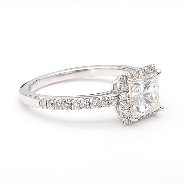 1.11 Carat G/SI2 Princess Cut Diamond Pave Halo Set in Platinum Engagement Ring