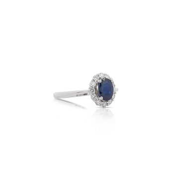 1.14 Carat Oval Deep Blue Sapphire & Round Diamond 18K White Gold Statement Ring – Assay Jewelers