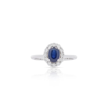 1.14 Carat Oval Deep Blue Sapphire & Round Diamond 18K White Gold Statement Ring – Assay Jewelers