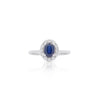 1.14 Carat Oval Deep Blue Sapphire & Round Diamond 18K White Gold Statement Ring